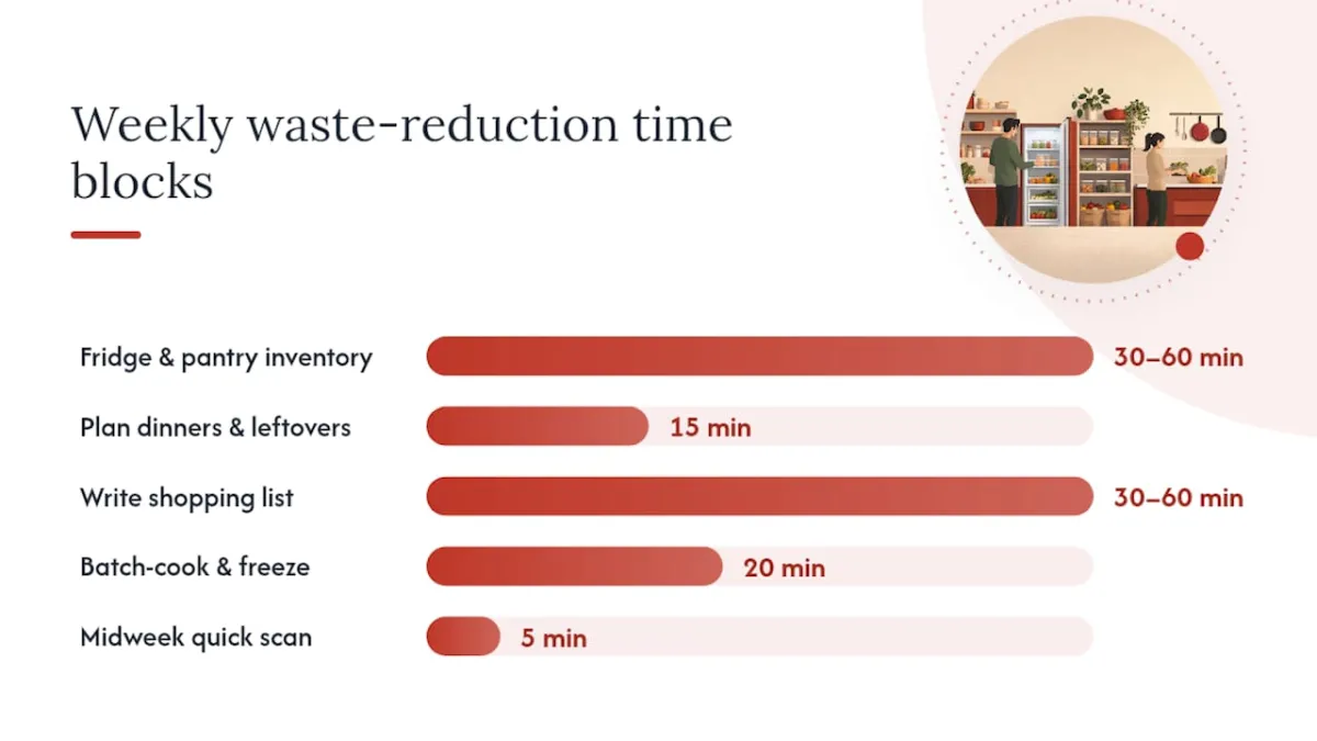 Diagram of weekly food waste reduction routine