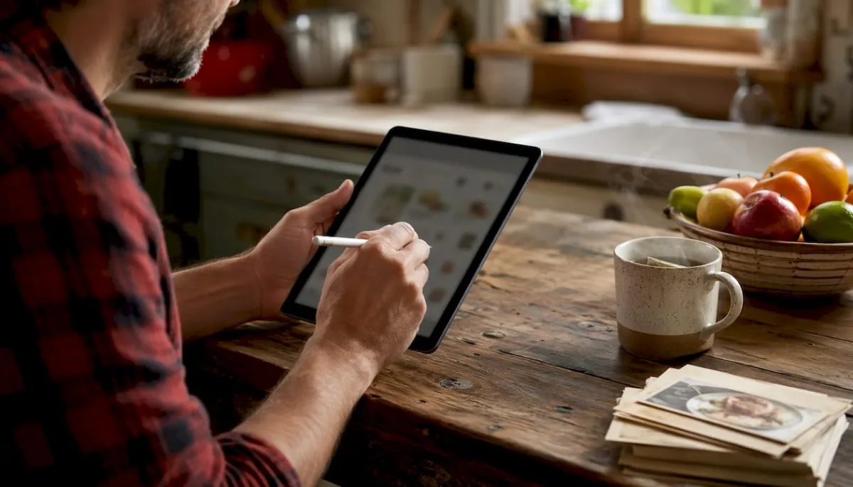 Hands using tablet for AI meal planning