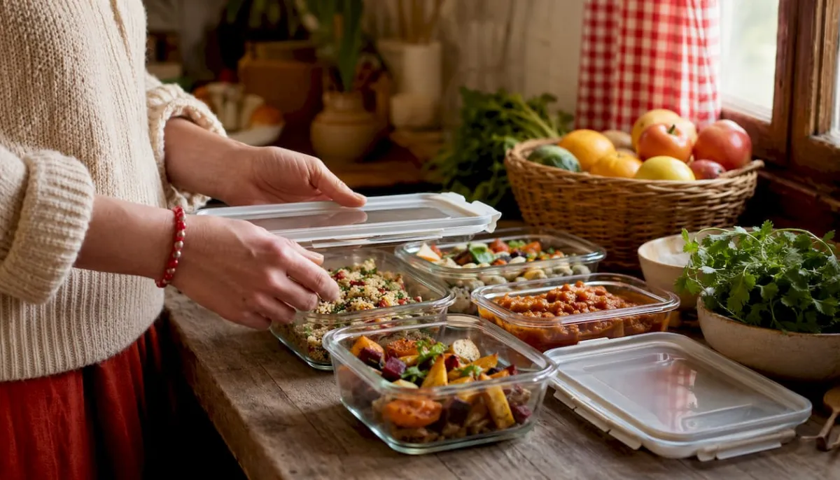 Glass containers with prepared vegan meals