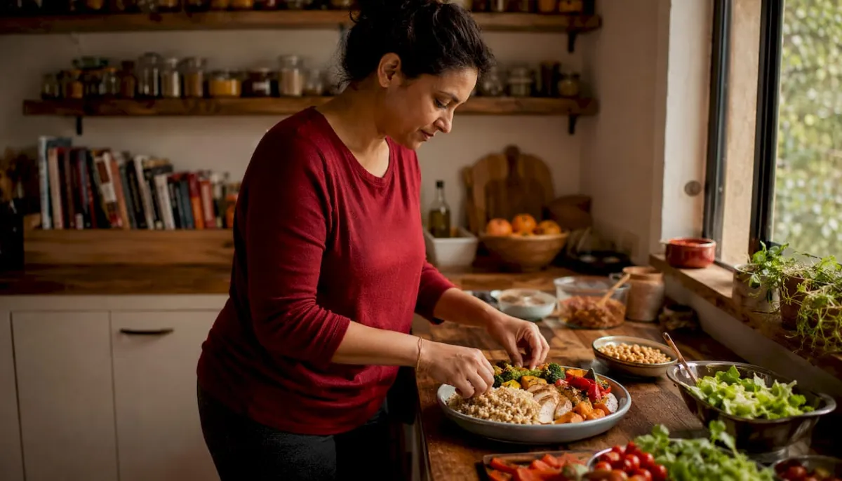 Woman preparing diabetes-friendly meal in kitchen